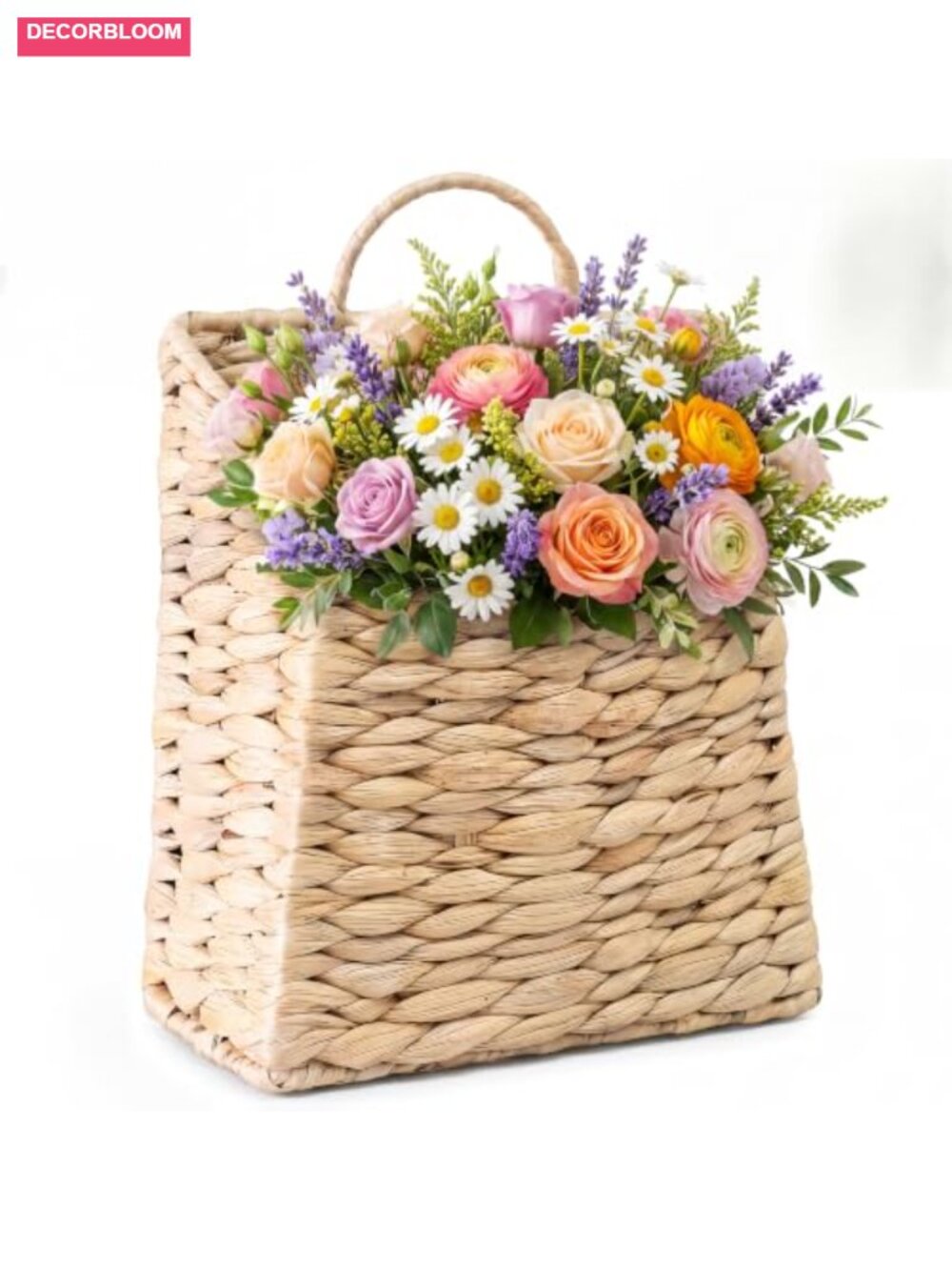 Handwoven Water Hyacinth Hanging Basket with Handle for Door Wall Decor